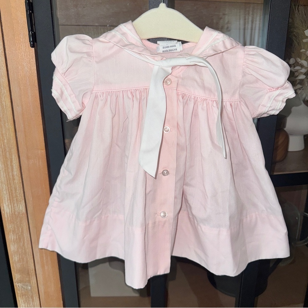 Vintage sailor dress baby girl tie front bib collar heirloom puff sleeve feltman